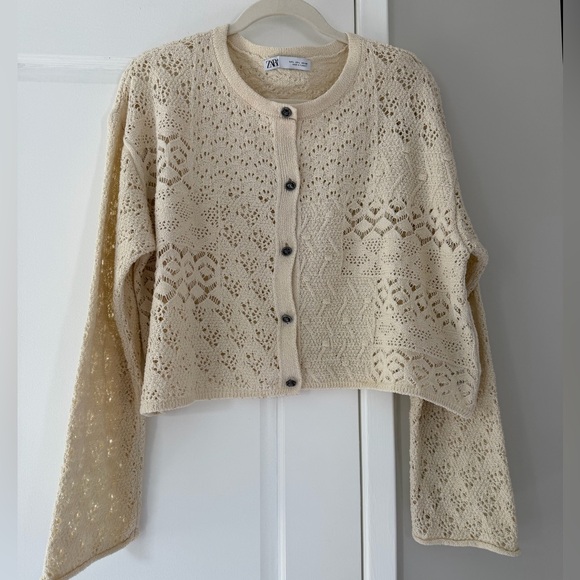Zara Cream Crochet-Style Button Cardigan - Picture 7 of 7